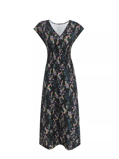 Plus Size Floral V-Neck Cap Sleeve Maxi Dress.