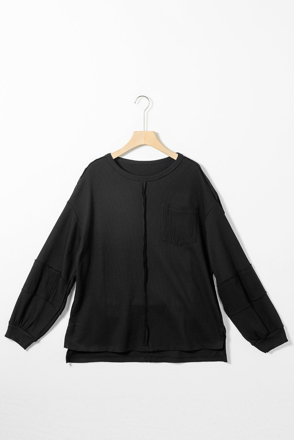 Crinkle Patchwork Long Sleeve Top - Cowaa
