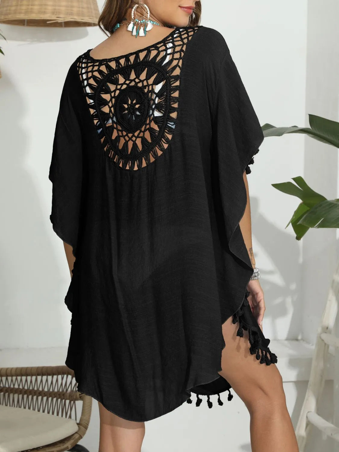 Tassel Crochet Round Neck Cover-Up.
