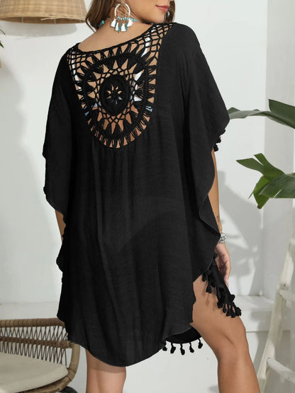 Tassel Crochet Round Neck Cover-Up.