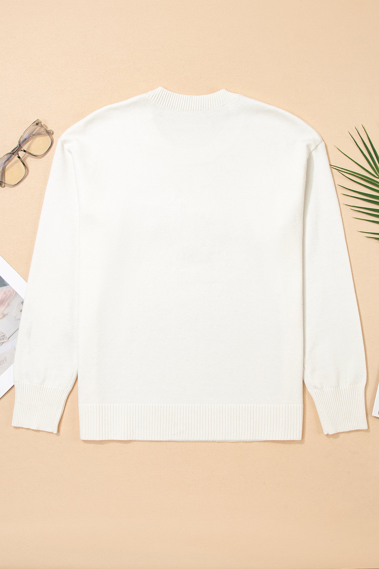 Beige Colorful Holly Jolly Christmas Knit Loose Sweater