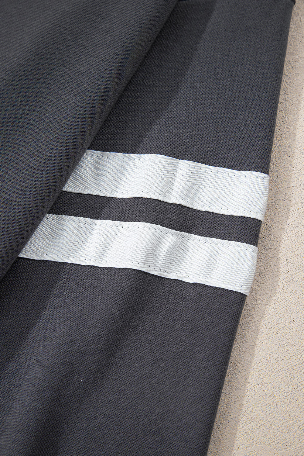 Dark Grey Varsity Striped Detail Drop Shoulder Oversized Sweatshirt
