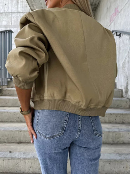 Baseball Collar Dropped Shoulder Jacket - Cowaa