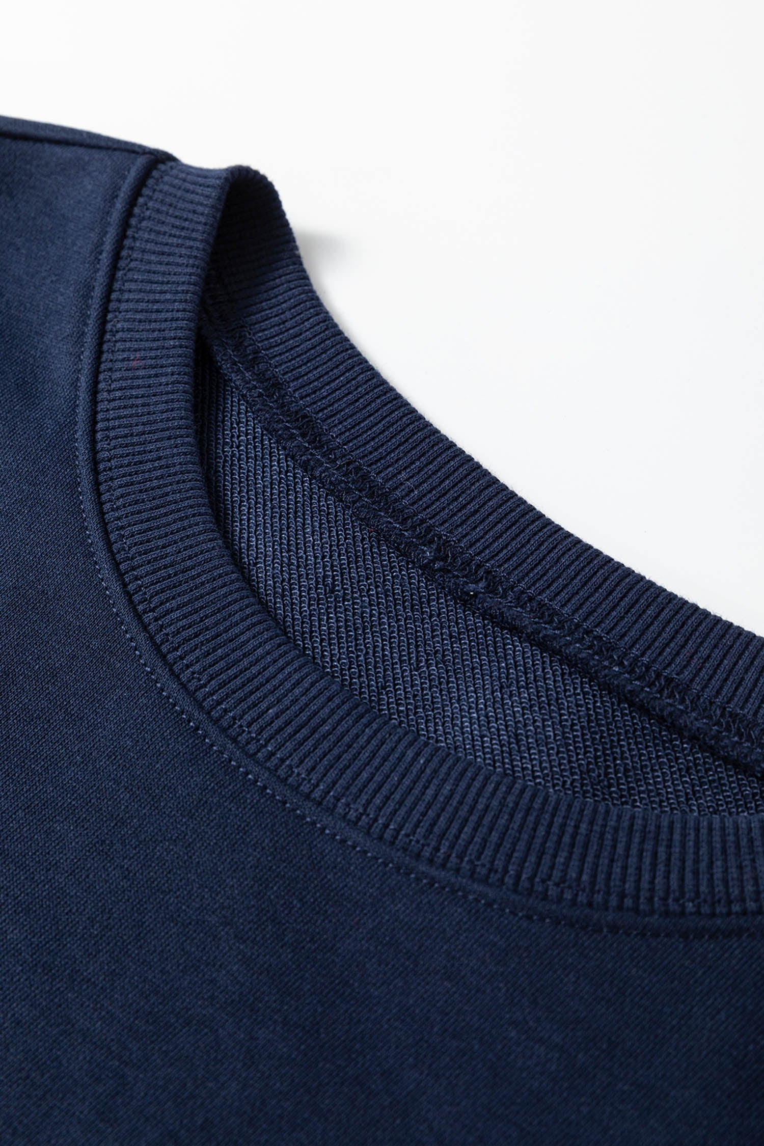 Navy Blue Varsity Striped Sleeve Drop Shoulder Sweatshirt and Short Set - Cowaa