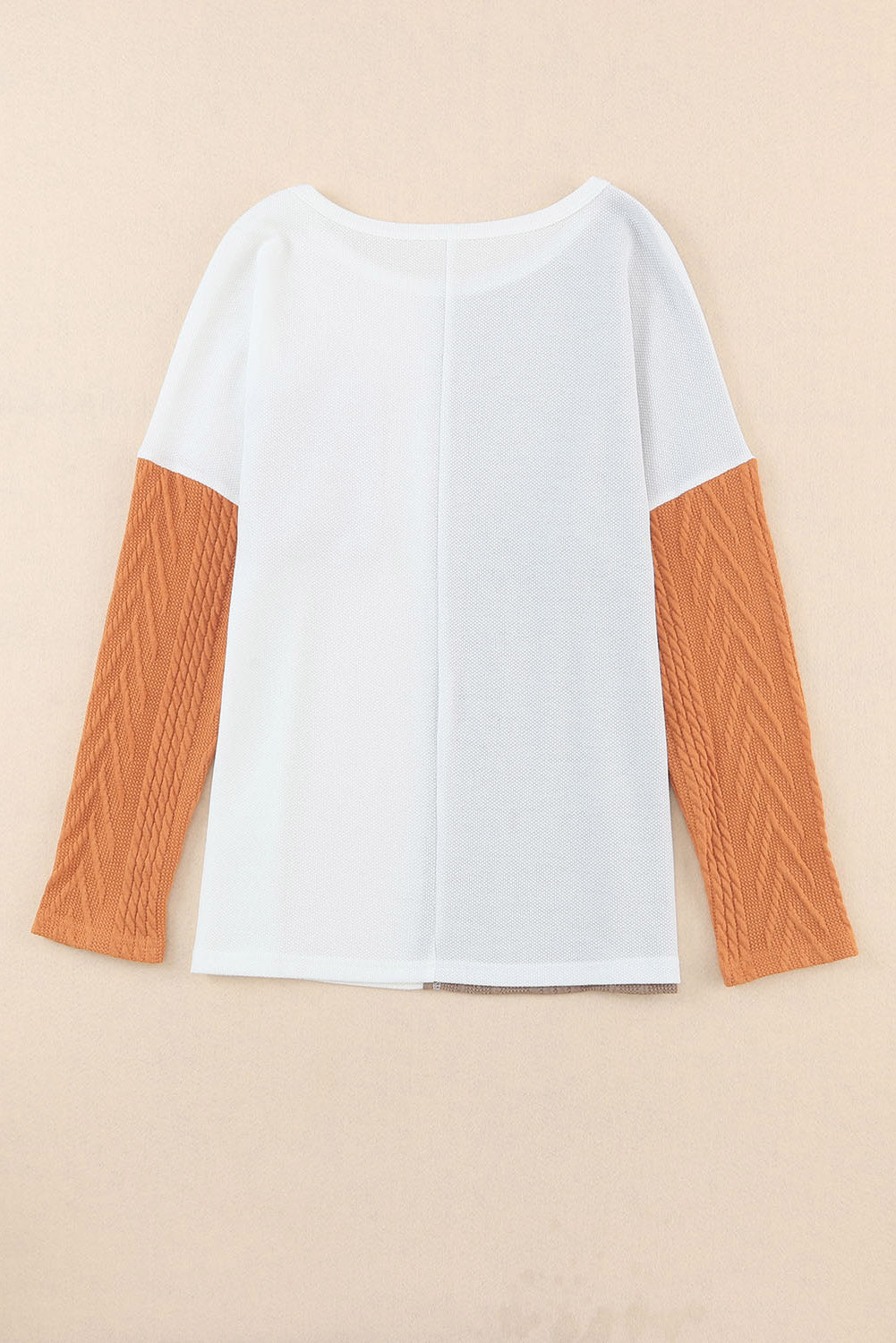Long Sleeve Colorblock Chest Pocket Textured Knit Top - Cowaa
