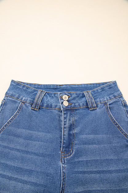 Sky Blue Double Button Zip Fly Straight Leg Jeans