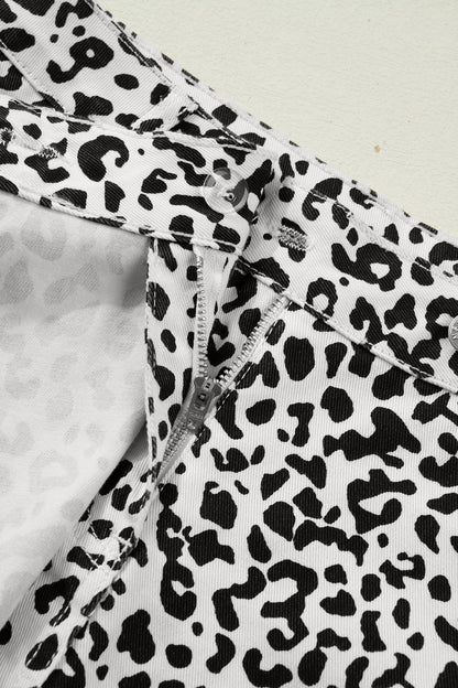 Brown Leopard Print Button Overlap Denim Shorts