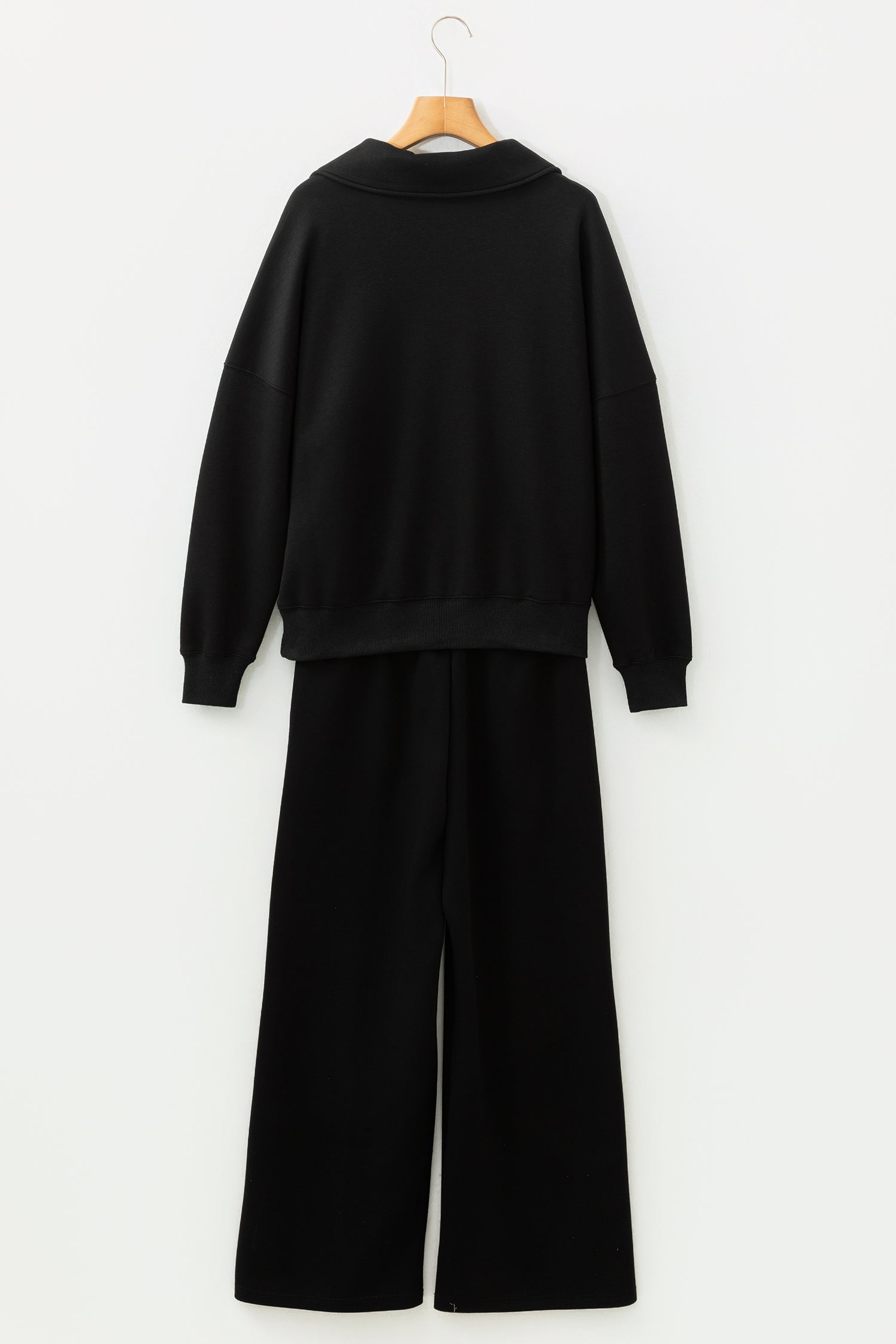 Bristol Black Collared V Neck Pullover Sweatshirt Sweatpants Set - Cowaa