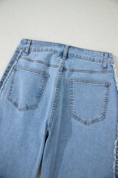 Beau Blue Contrast Stripe Frayed Side Panel Patchwork Shift Jeans