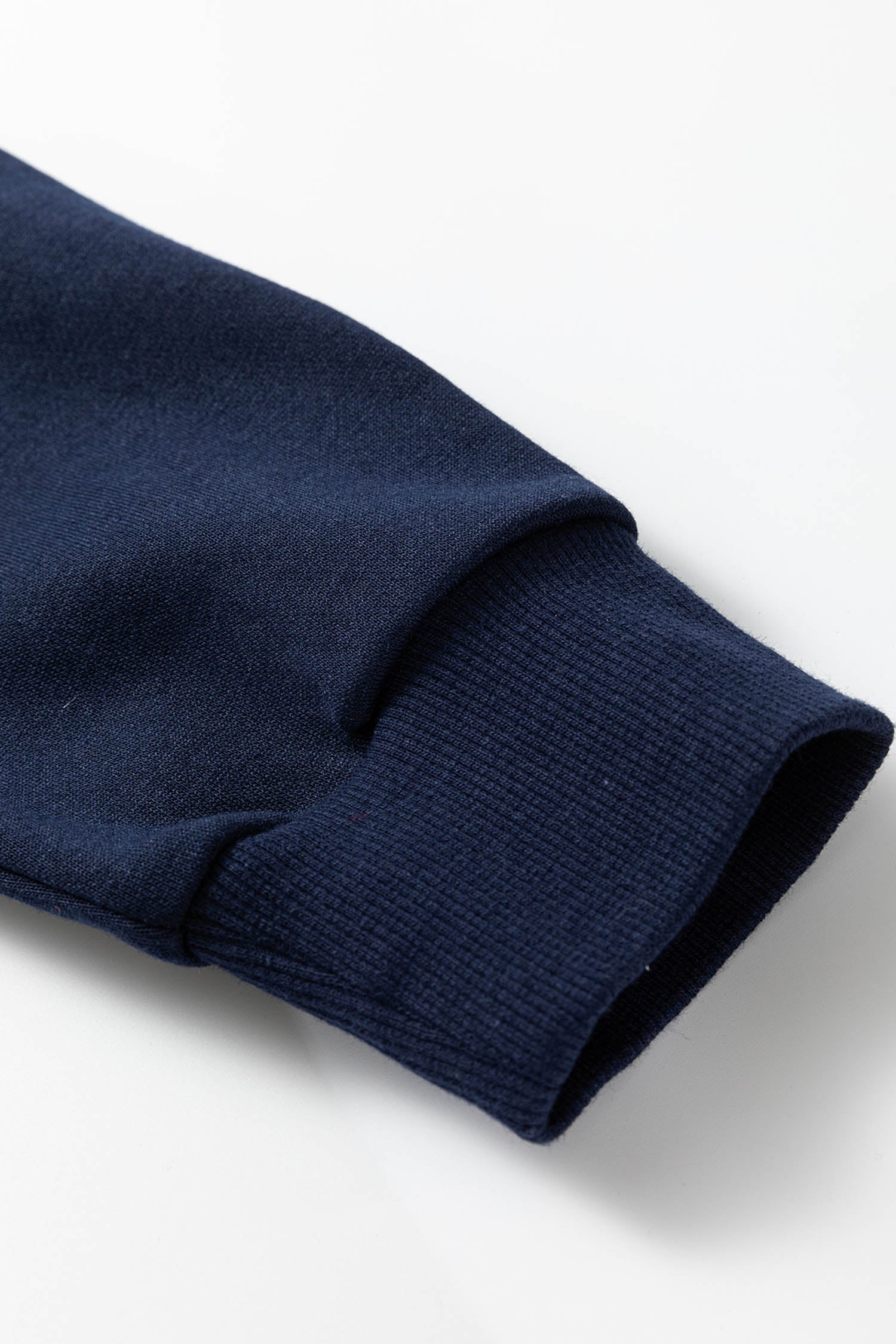 Navy Blue Varsity Striped Sleeve Drop Shoulder Sweatshirt and Short Set - Cowaa