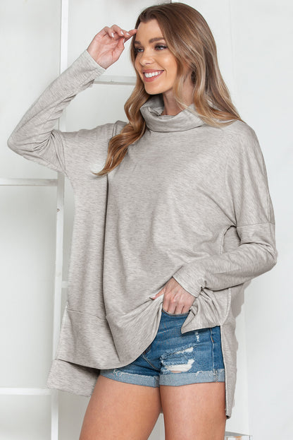Cowl Neck Loose Fit Tunic Long Sleeve Top - Cowaa