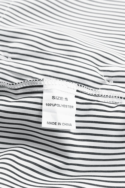 Black Striped Casual Shirred Cuffs Shirt - Cowaa