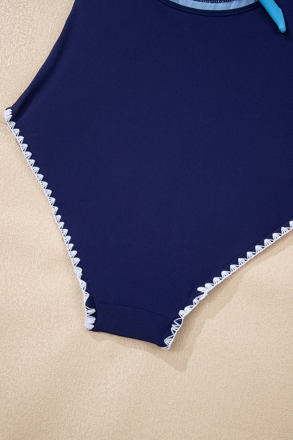 Beau Blue Ric Rac Trim Contrasted Patchwork Cutout One Piece Swimsuit - Cowaa