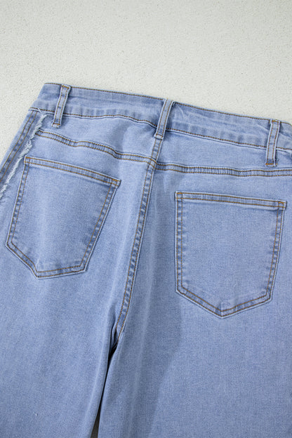 Beau Blue Contrast Stripe Frayed Side Panel Patchwork Shift Jeans - Cowaa