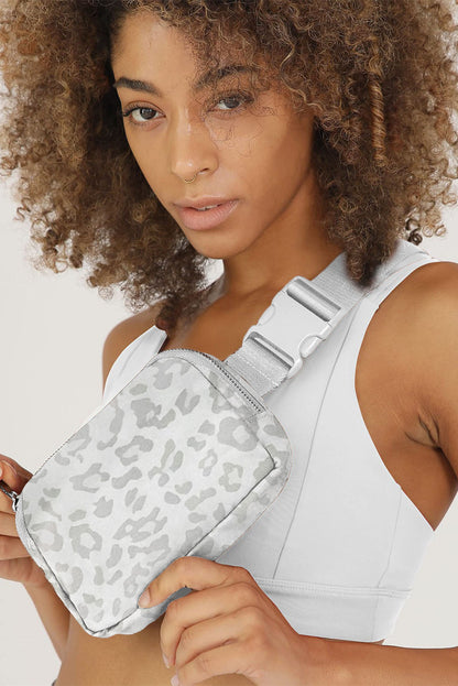 White Leopard Print Buckle Canvas Chest Bag 20*5*14cm - Cowaa