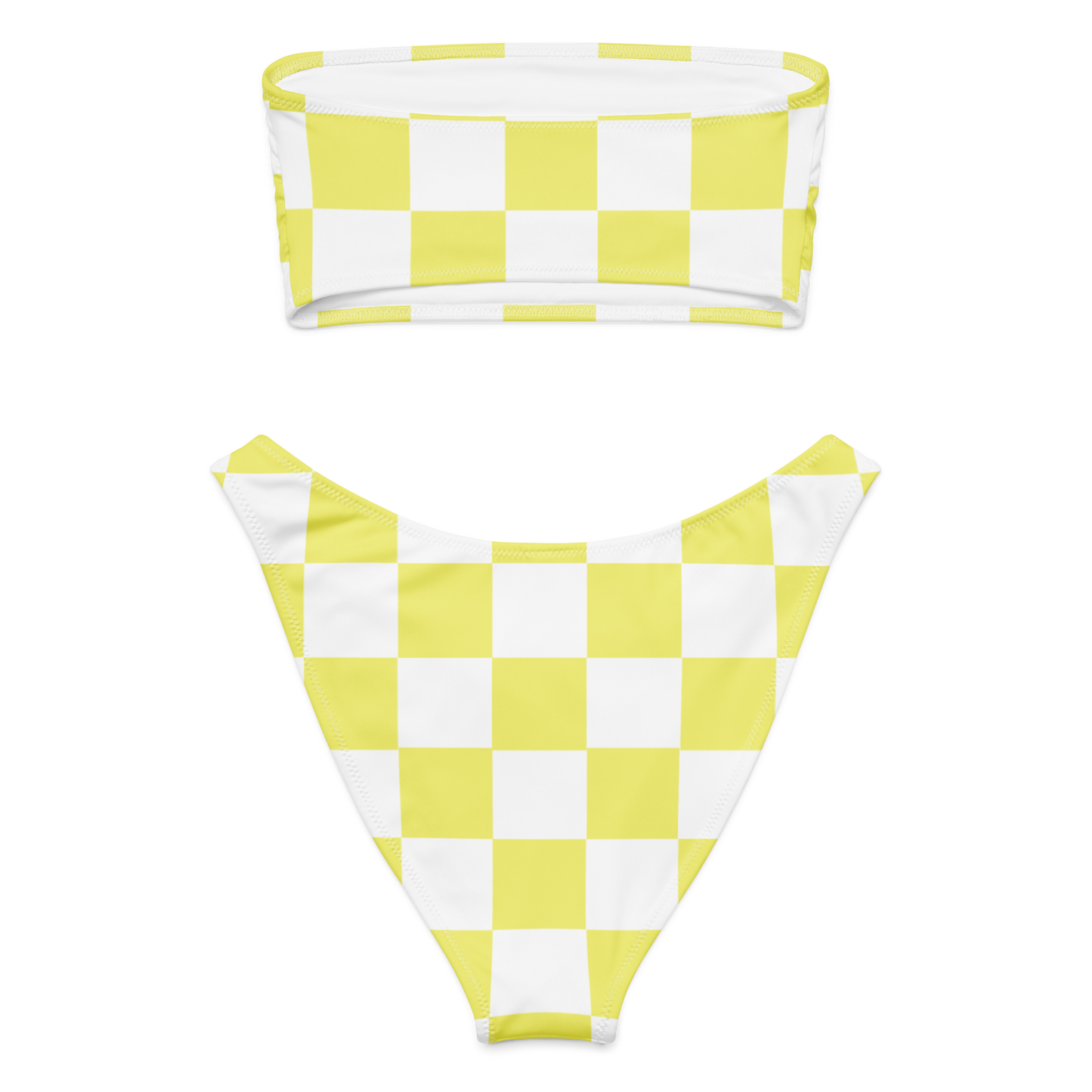 Yellow Checkered Recycled Bandeau Bikini Set