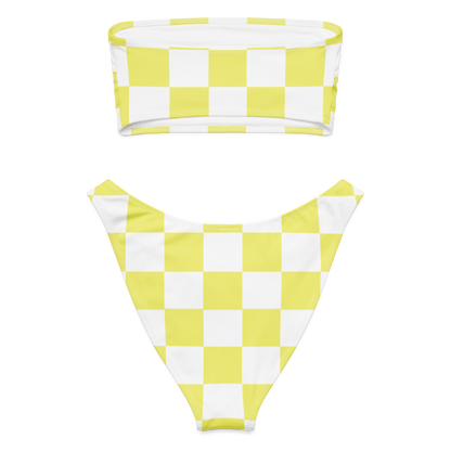 Yellow Checkered Recycled Bandeau Bikini Set