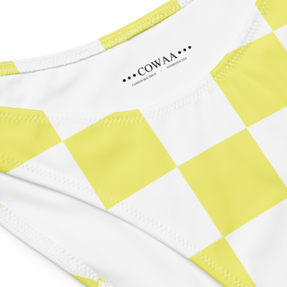 Yellow Checkered Recycled Bandeau Bikini Set