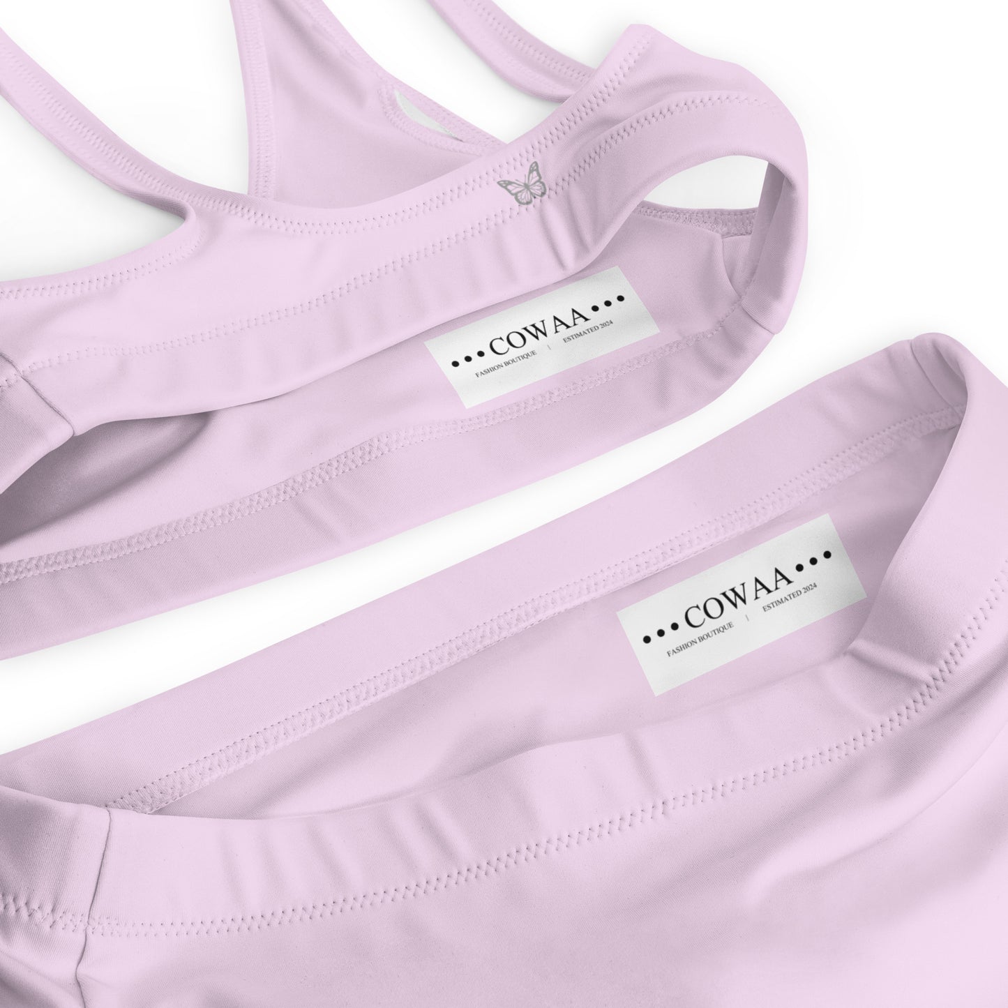 Baby Pink w/ Mini Butterfly Design on Back Recycled High-Waisted Bikini Set