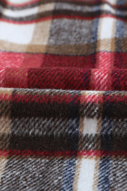 Plaid Button Front Pocket Shirt Shacket - Cowaa