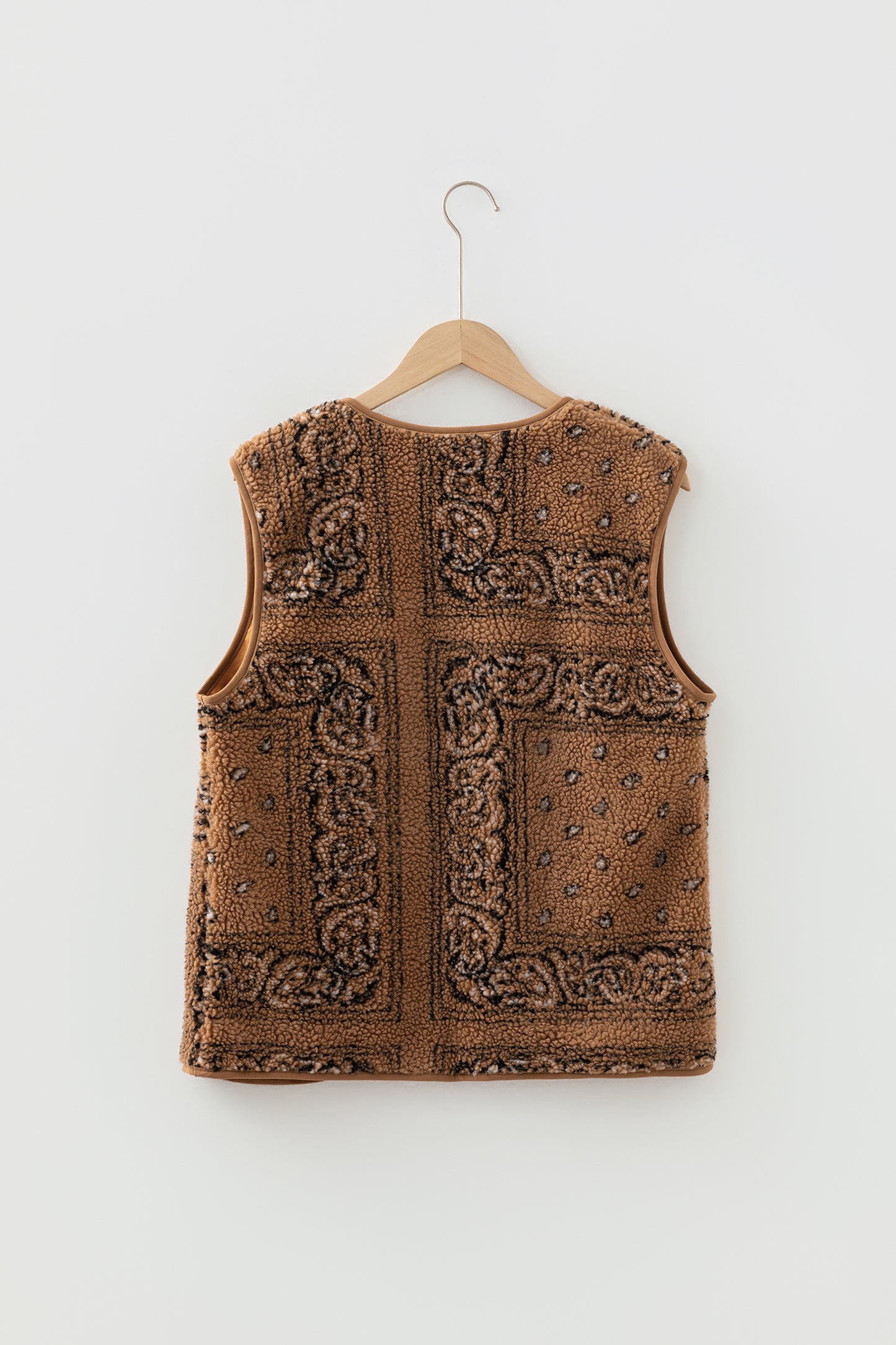 Brown Sherpa Paisley Print Pocketed Western Fashion Vest Jacket - Cowaa