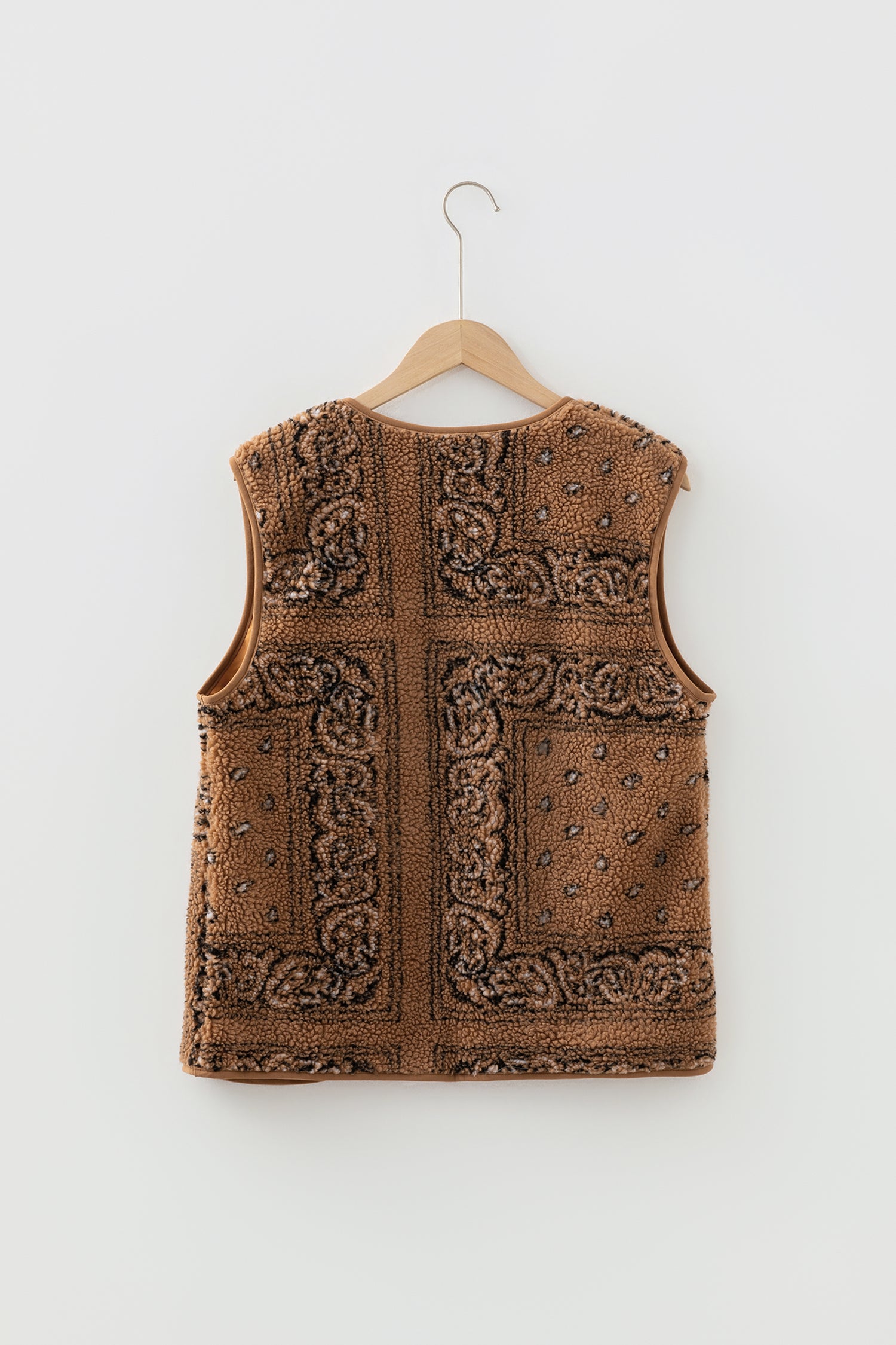 Brown Sherpa Paisley Print Pocketed Western Fashion Vest Jacket - Cowaa