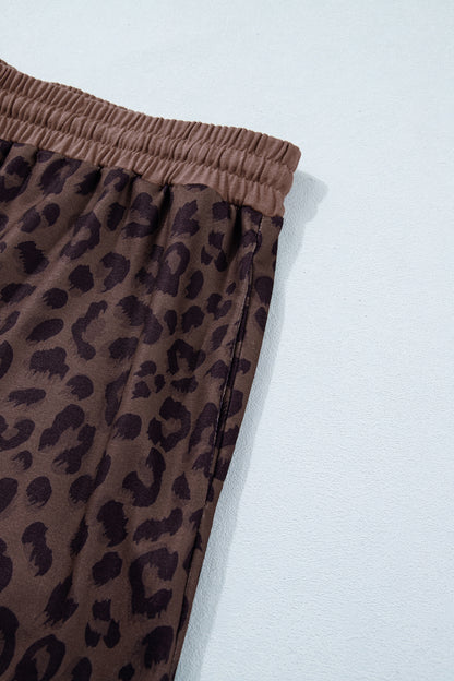 Brown Plus Size Leopard Short Set