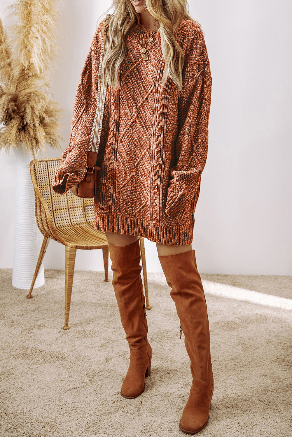 Knit Loose Fit Sweater Dress - Cowaa