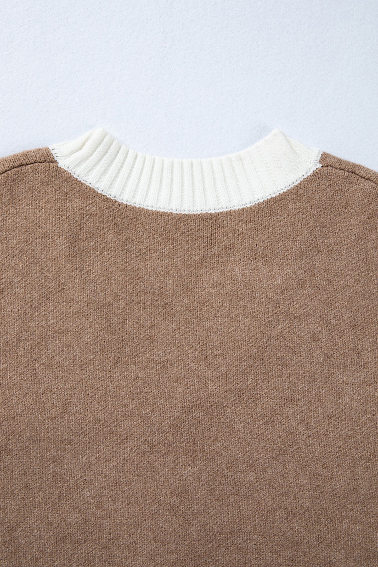 Khaki Houndstooth Color Block V Neck Raw Edge Button Front Cardigan