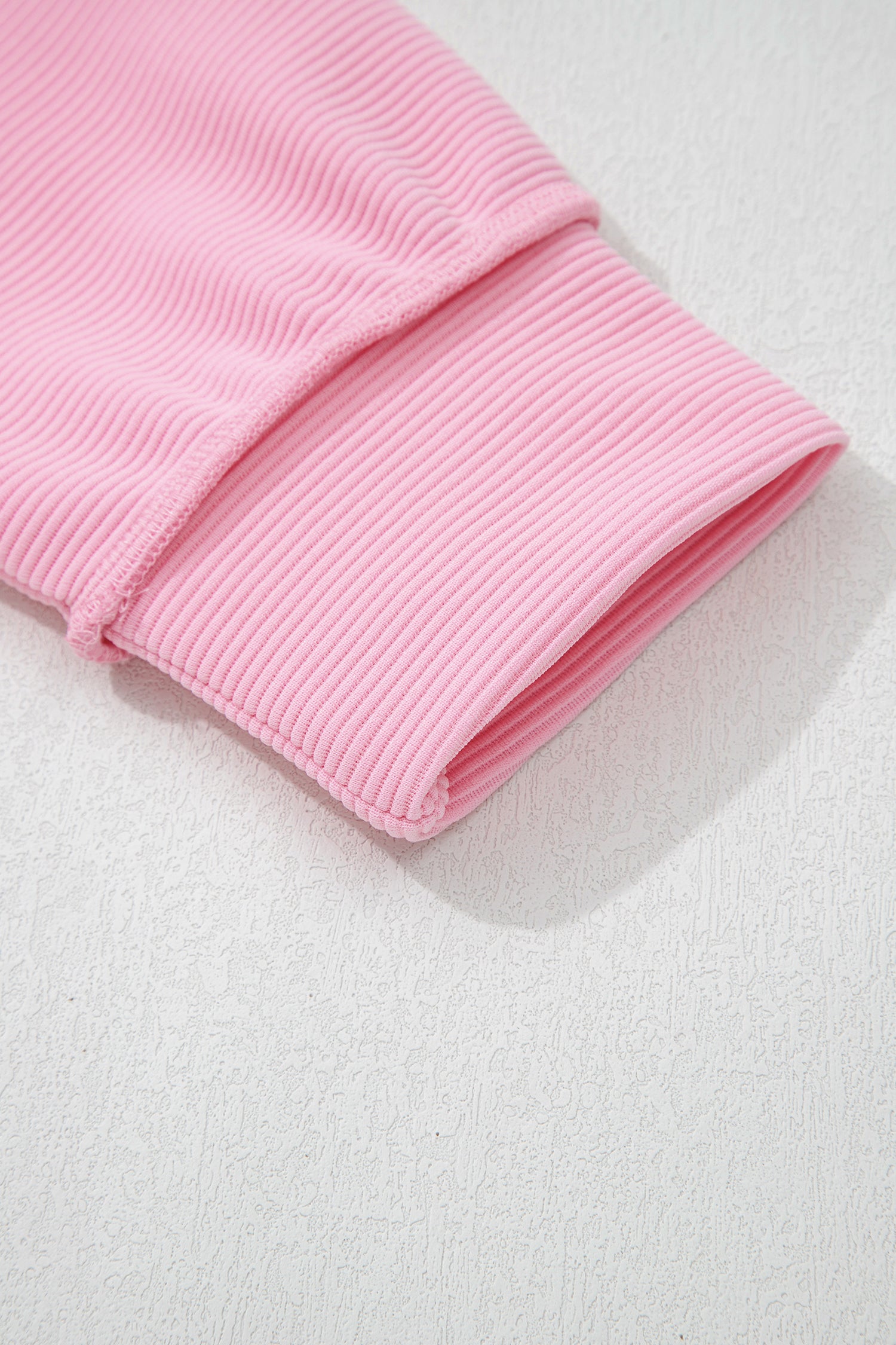 Pink Horizontal Ribbed Exposed Seam Detail Drop Shoulder Baggy Pullover - Cowaa