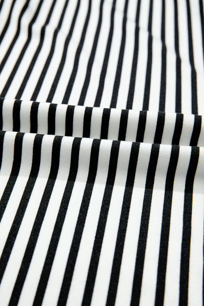 Black Stripe Tied High Waist Loose Straight Casual Pants - Cowaa