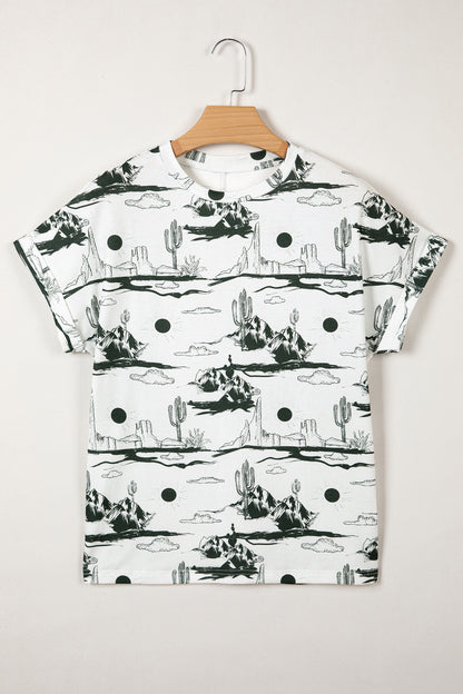 White Desert Sand Print Short Sleeve Knit Top