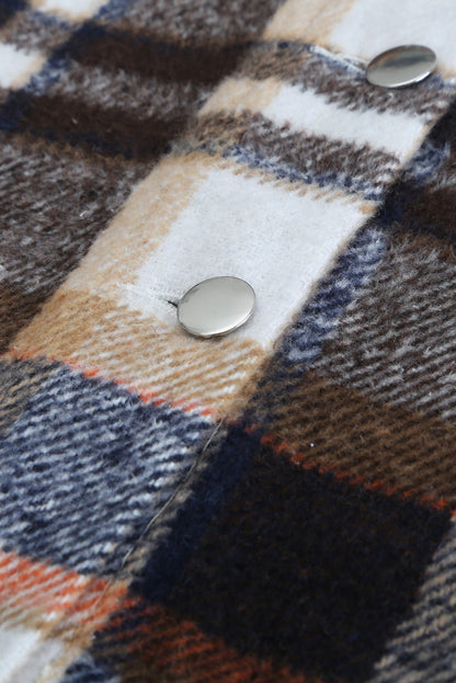 Plaid Button Front Pocket Shirt Shacket - Cowaa