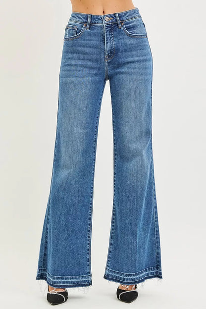 RISEN High Rise Wide Leg Jeans With Released Hem.