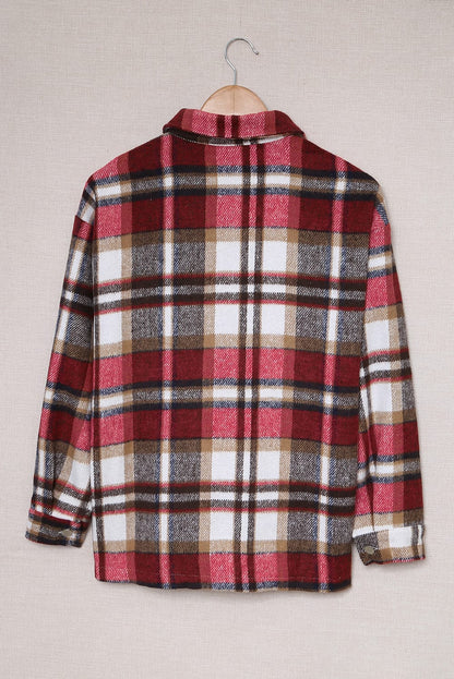 Plaid Button Front Pocket Shirt Shacket - Cowaa