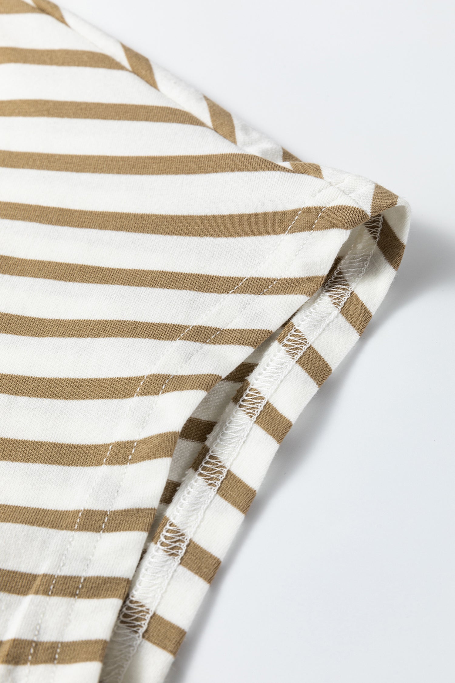 Khaki Stripe Leopard Patchwork Round Neck Loose T Shirt - Cowaa