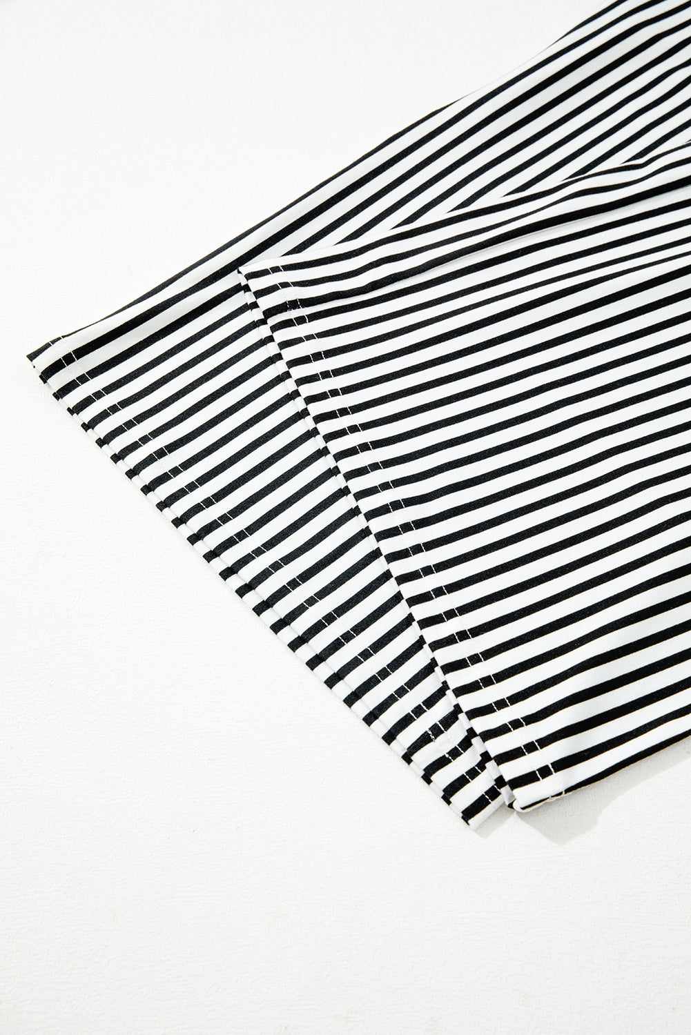 Black Stripe Tied High Waist Loose Straight Casual Pants - Cowaa