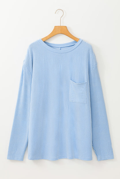 Myosotis Plus Size Ribbed Textured Long Sleeve T Shirt - Cowaa