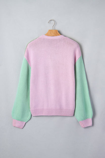 Yellow V Neck Drop Shoulder Patchwork Regular Wash Knitwear Cardigan