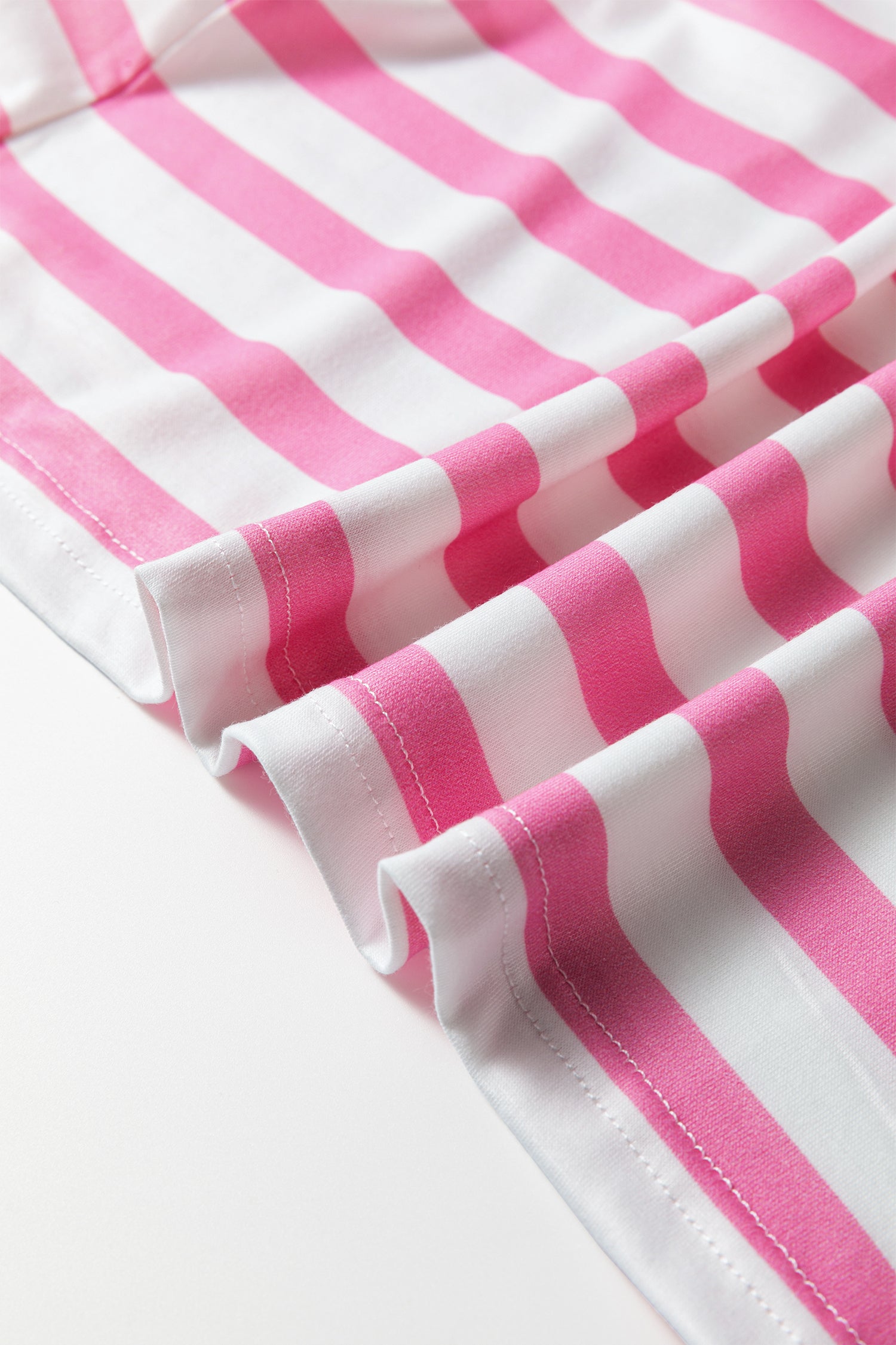 Pink Stripe V Neck Patched Pocket Casual T Shirt - Cowaa