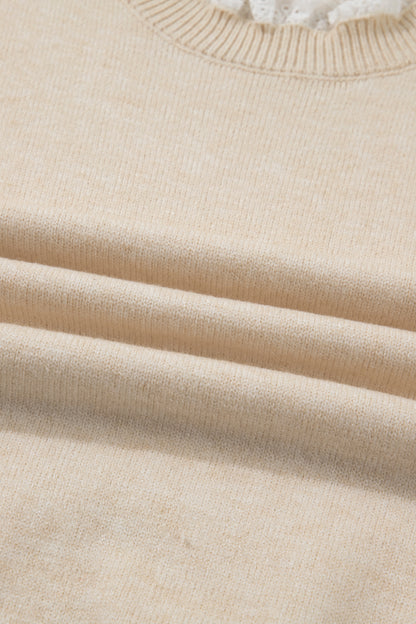 Jet Stream Lace Trim Patchwork Buttoned Cuffs Loose Sweater