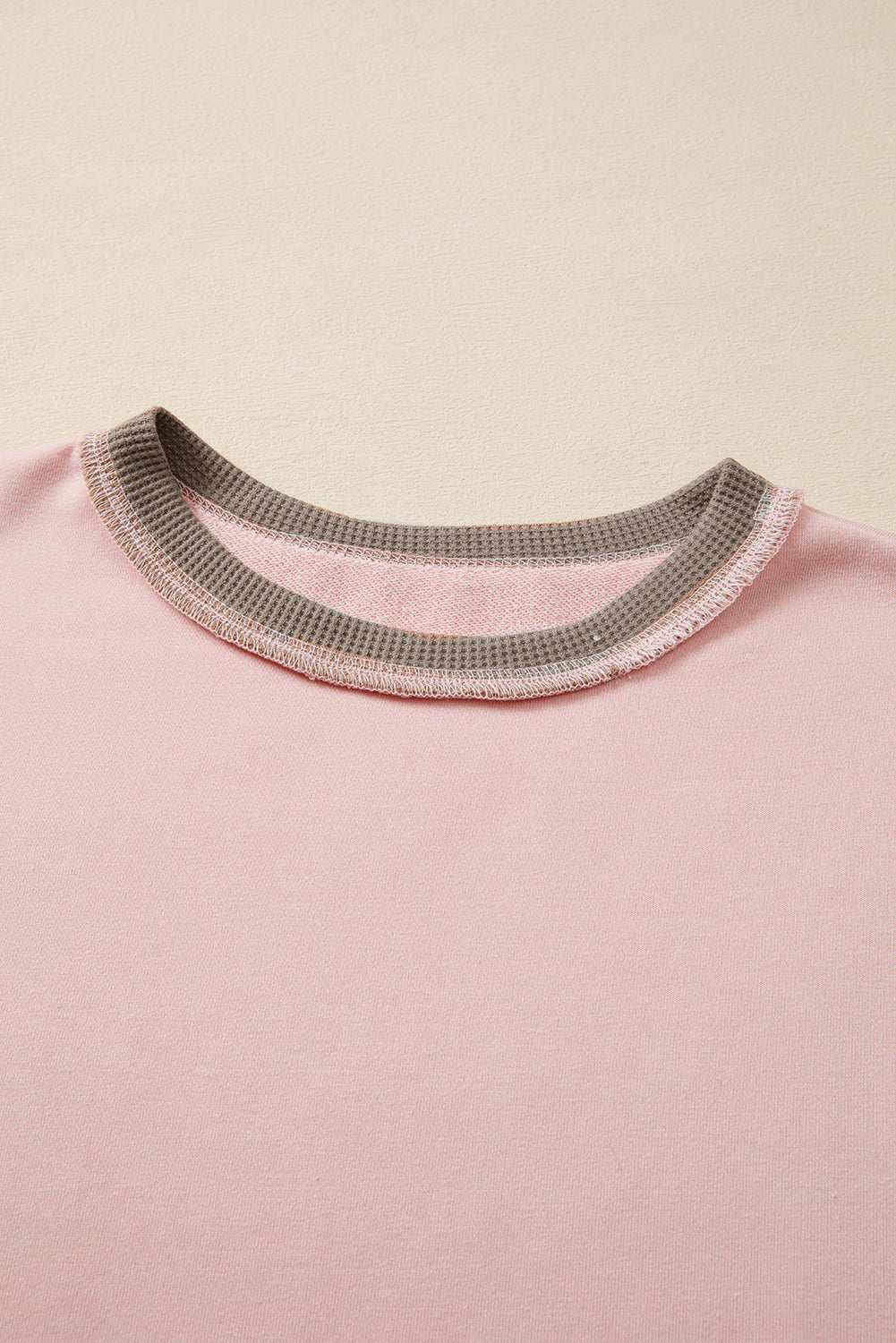 Light Pink Colorblock Waffle Patchwork Oversize Sweatshirt - Cowaa