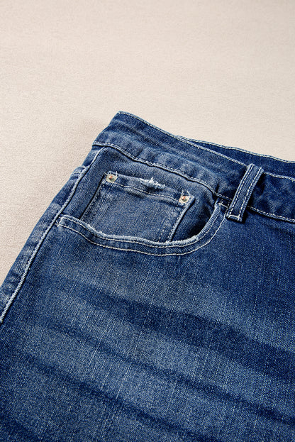 Dirty blue Plus Size High Waist Side Slits Flare Jeans - Cowaa