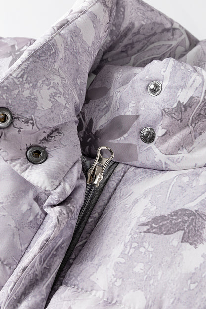 Gray Camo Leaf Print Winter Puffer Vest - Cowaa