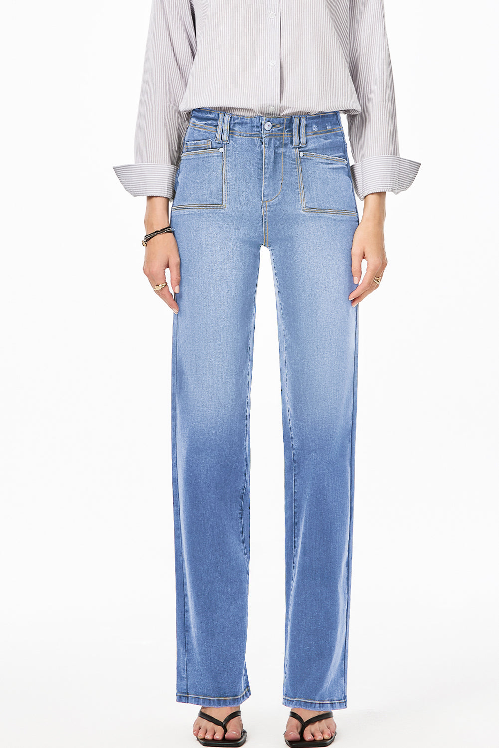 Dusk Blue Loose Straight Leg Cropped High Waist Jeans - Cowaa