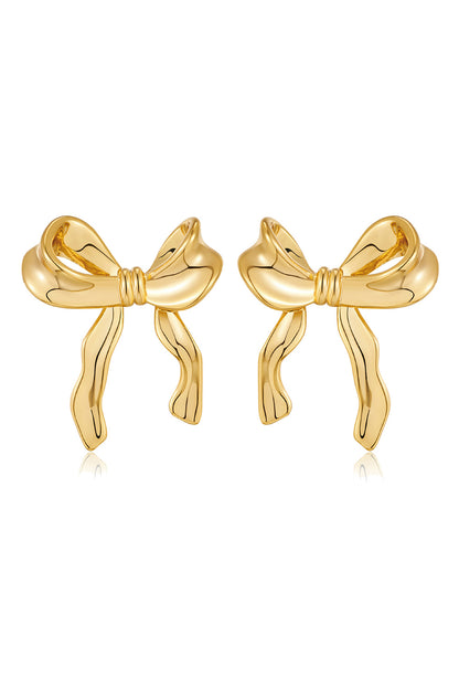 Gold Elegant Ribbon Bow Shape Stud Earrings - Cowaa
