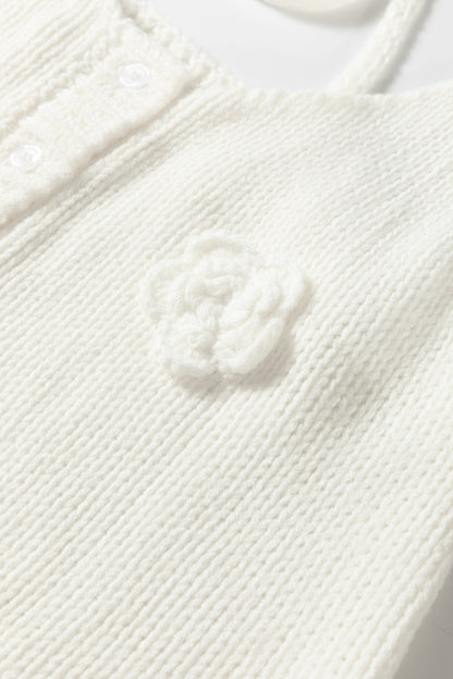 White 3D Flower Spaghetti Straps Sweater Vest - Cowaa
