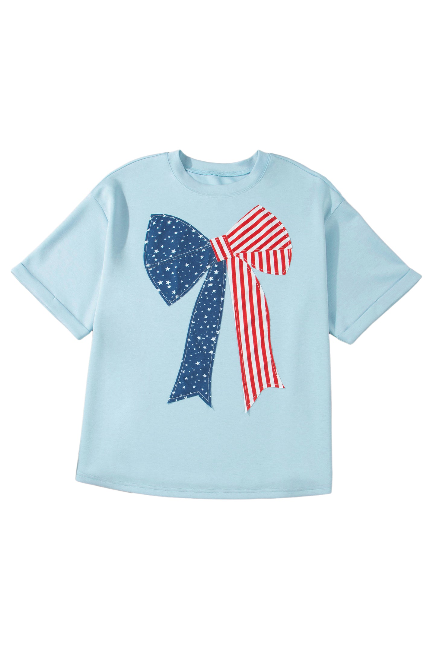 Beau Blue Plus Size Patriotic Bow Patchwork Graphic T-Shirt