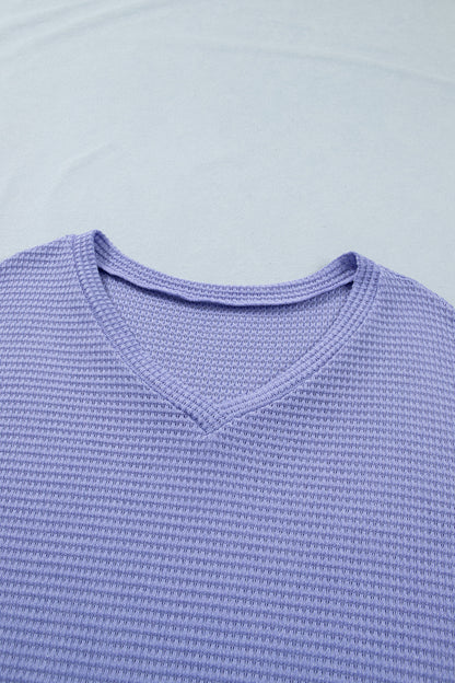 Wisteria V Neck Short Sleeve Plus Size Waffle Knit Top
