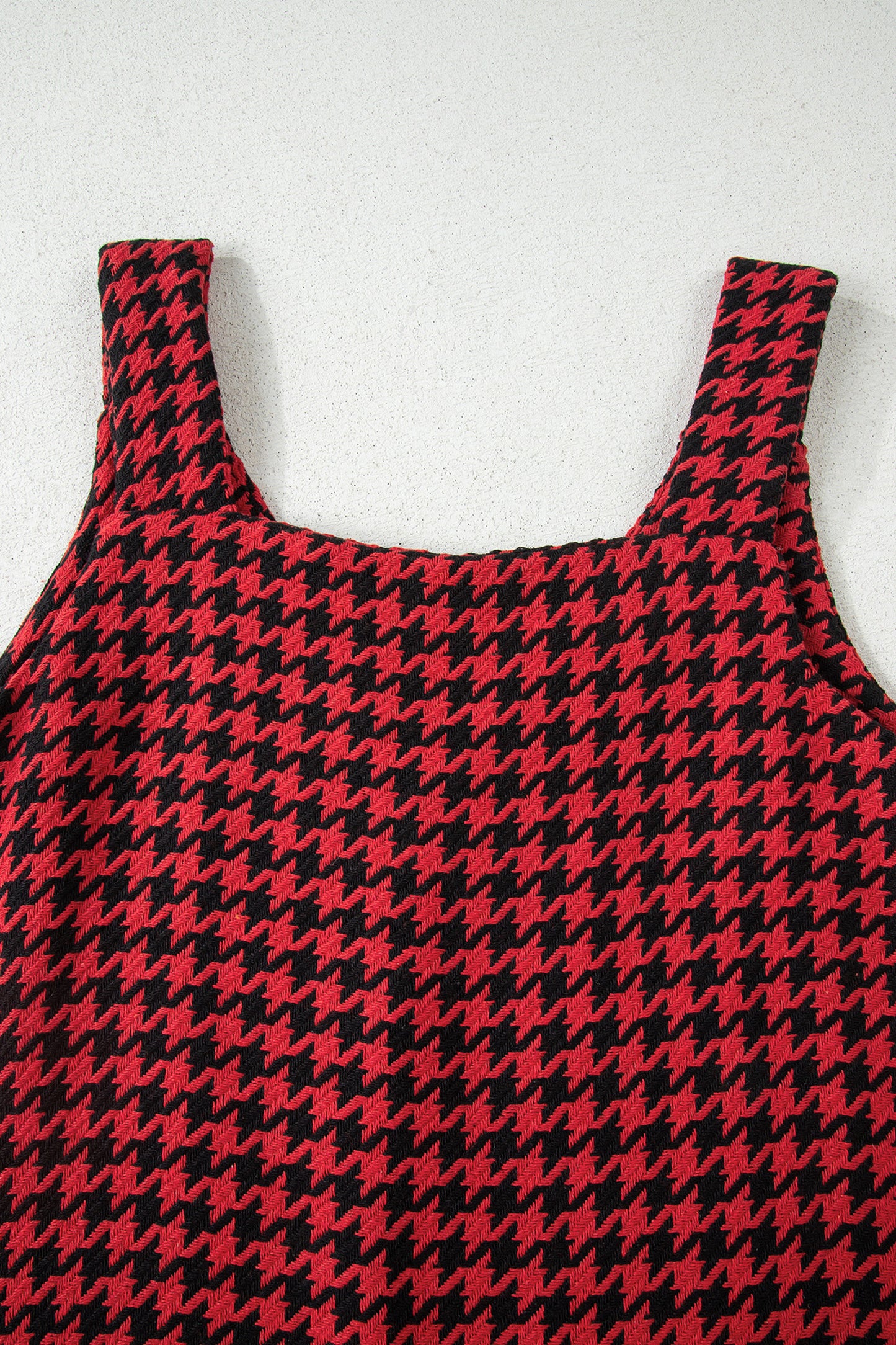 Red Houndstooth Print V Neck Sleeveless Mini Dress - Cowaa